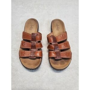 Clarks Brown Leather Tan Strappy Classic Casual Boho Open Toe‎ Sandals Women 7.5